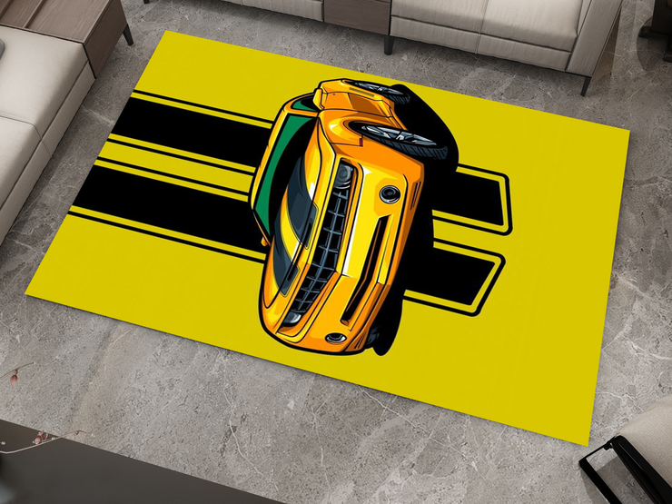 Chevrolet Camaro Muscle Car Rug, American Chevy Garage Decor, Bold Automotive Carpet
