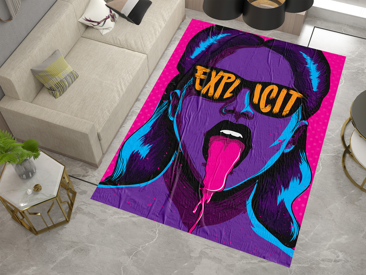 Explicit Pop Art Rug - Hip hop and Vibrant Street Style Design, Cool Vibes Carpet