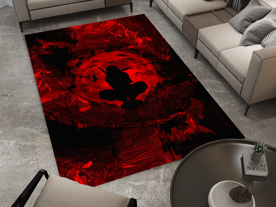 Naruto Akatsuki Moon Rug, Naruto Inspired Ninja Carpet, Red Moon Decor