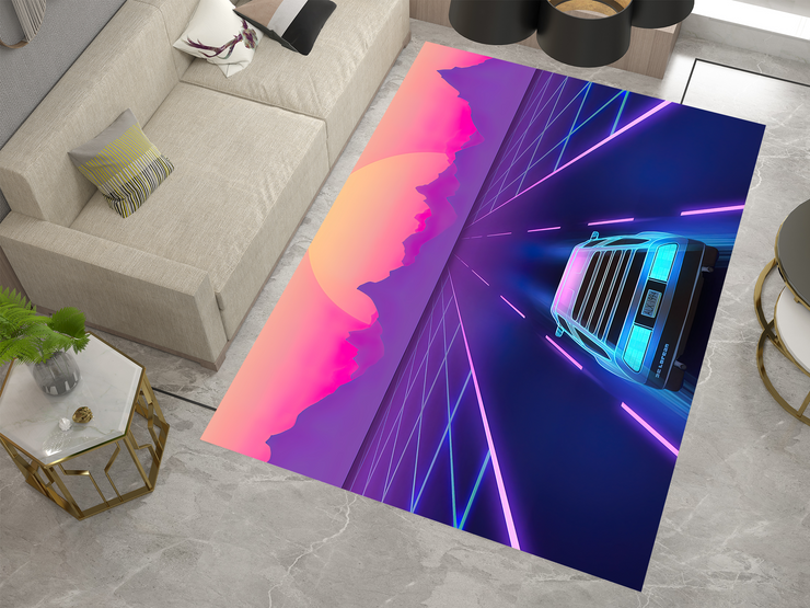 Cyberpunk Car Rug, Futuristic Racing Inspired Carpet, Garage Rug, Gamer Decoration