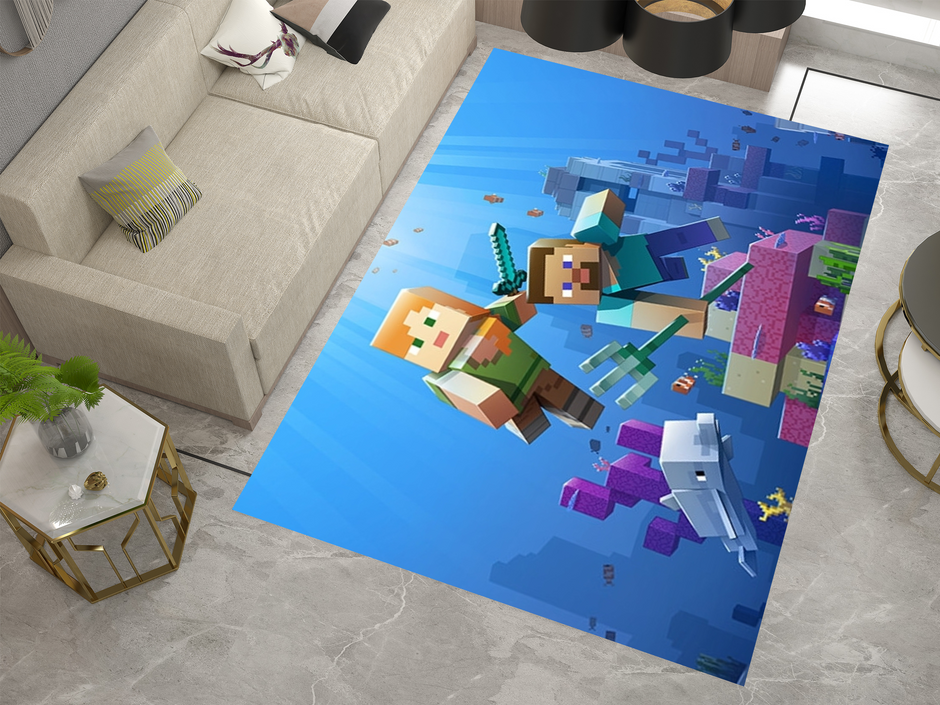 Minecraft Ocean Adventure Custom Rug – Dive into Underwater Exploration, Gamer Carpet