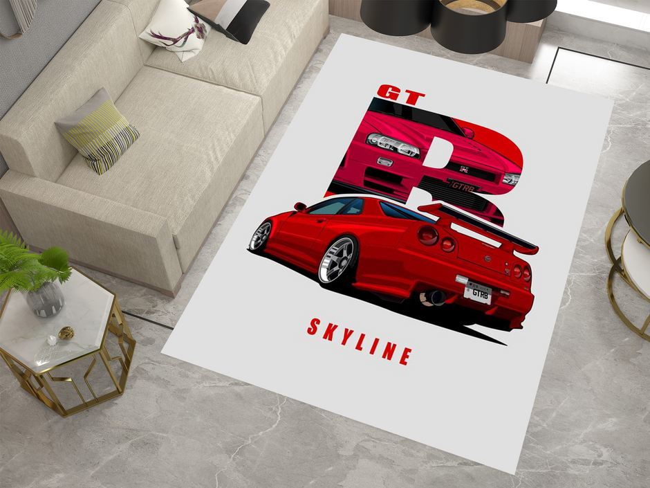 Nissan Skyline GTR Car Rug, Racing Inspired Carpet, Garage Rug