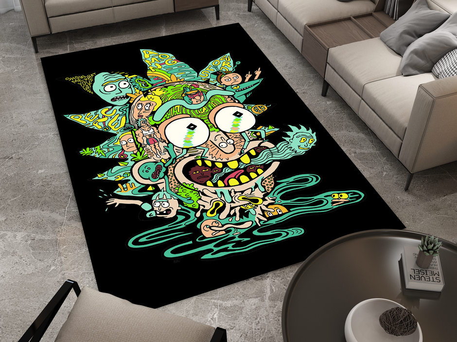 Rick and Morty Rug, Cartoon-Inspired Carpet, Portal Rick Rug, Geek Gift