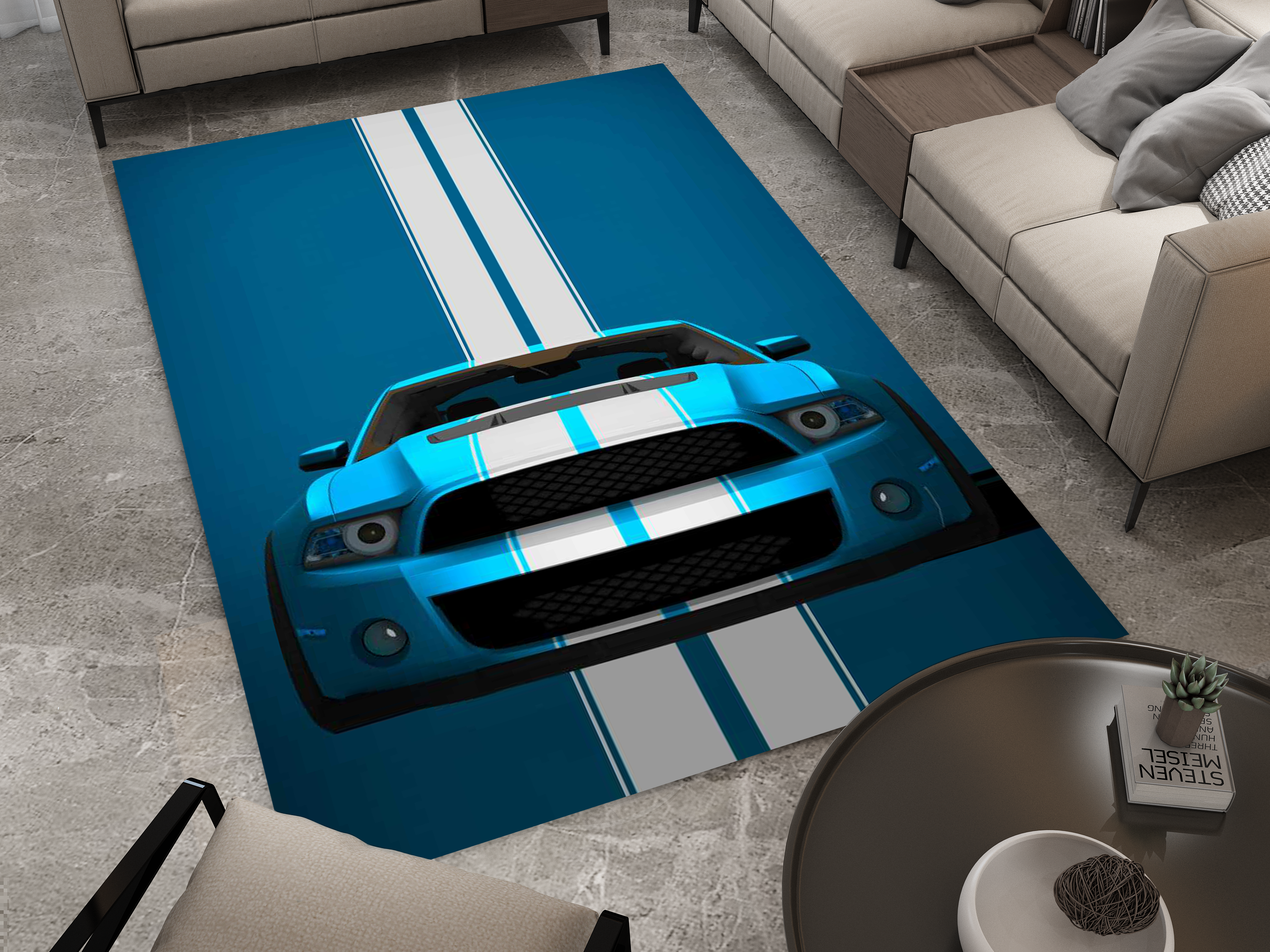 Mustang Car Rug, Ford Racing Inspired Carpet, Garage Rug, Ford Car Decoration