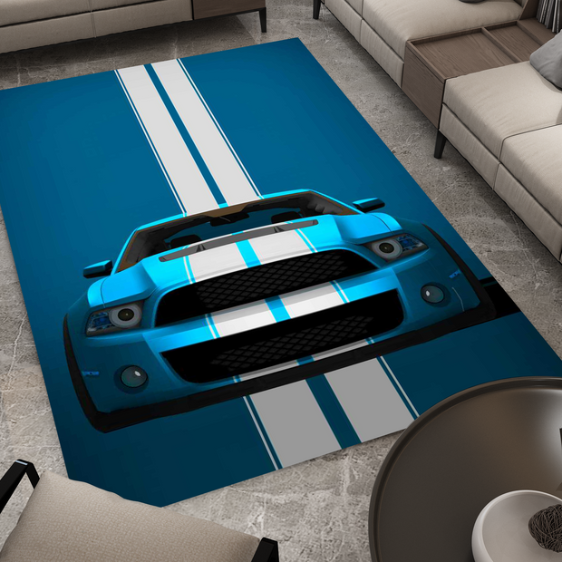 Mustang Car Rug, Ford Racing Inspired Carpet, Garage Rug, Ford Car Decoration