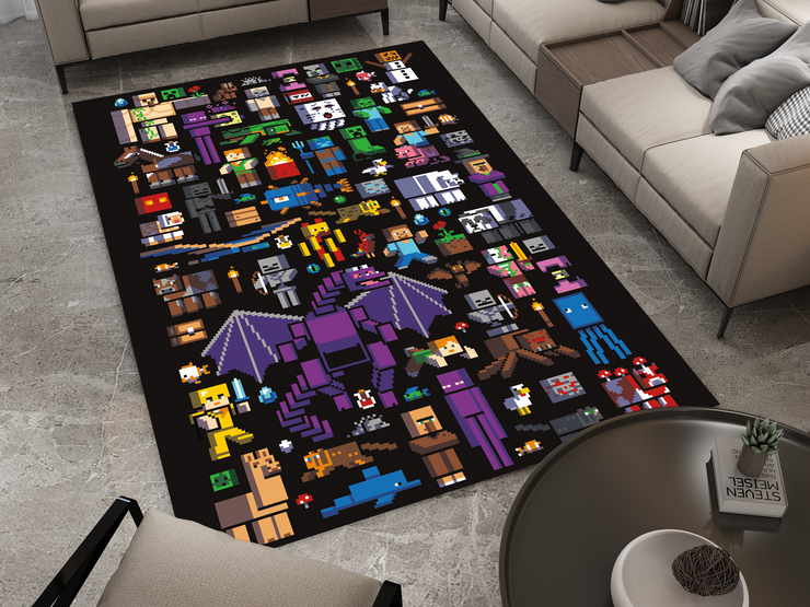 Pixelated Minecraft Characters Custom Rug – Gaming Decor for Fans, Gamer Carpet