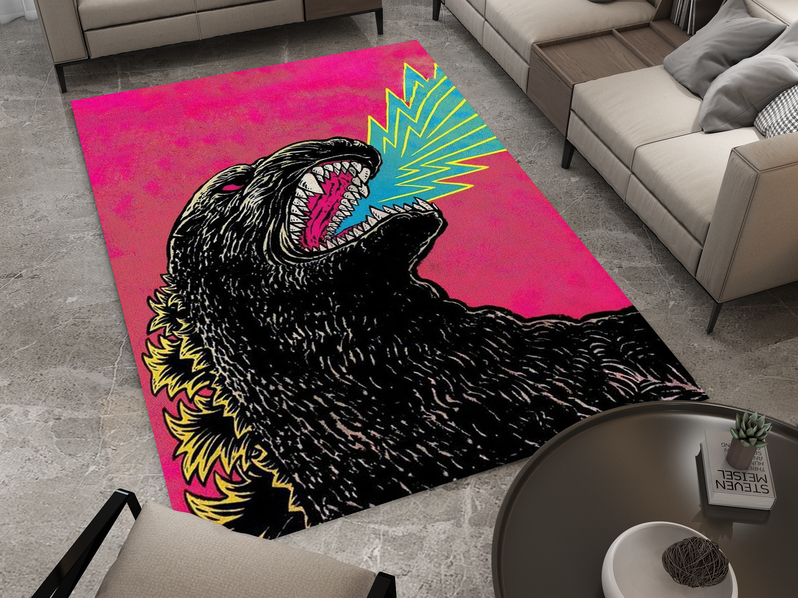 Godzilla Neon Monster Rug - Bold and Retro Godzilla-Inspired Design Carpet