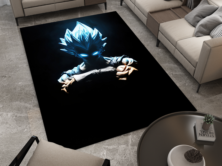 Super Saiyan Blue Goku Silhouette Rug, Dragon Ball Z Rug, Anime Glow-Inspired Carpet
