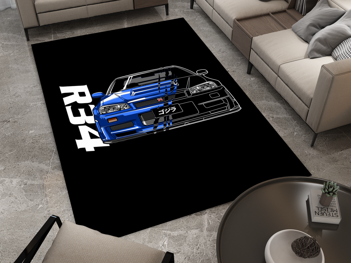 Nissan Gt R Rug R34 GTR Godzilla Garage Rug, Nissan Skyline Racing Car Carpet, JDM Ent ...