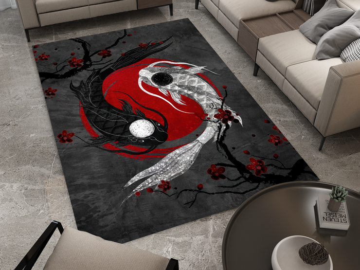 Yin Yang Koi Rug, Asian Decoration Carpet, Cozy Rug