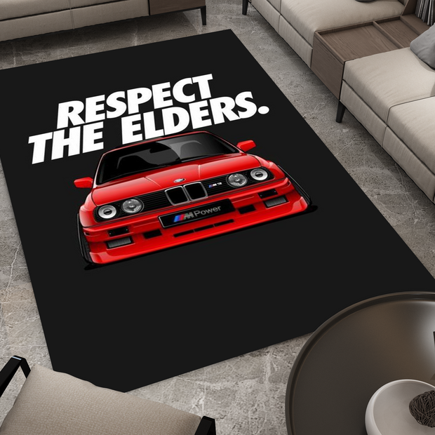 BMW E30 Car Rug, Racing Inspired Red Carpet, Garage Rug