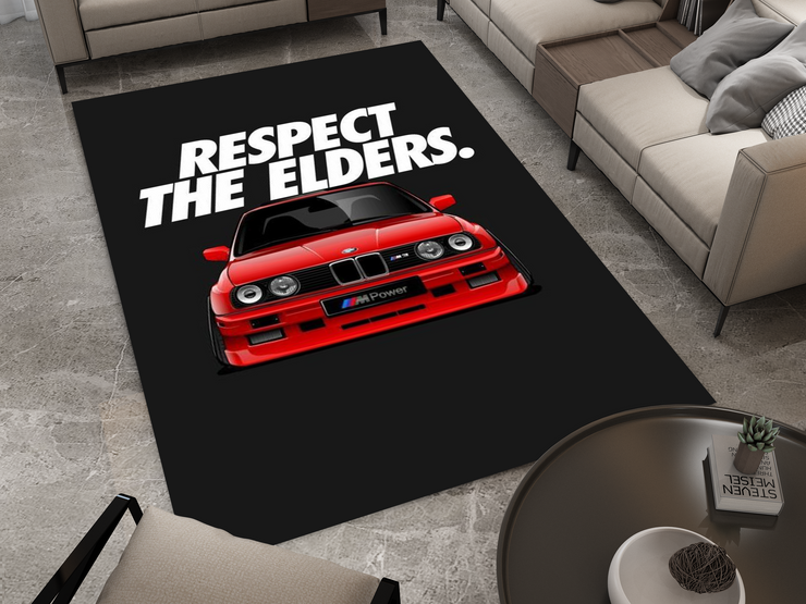 BMW E30 Car Rug, Racing Inspired Red Carpet, Garage Rug