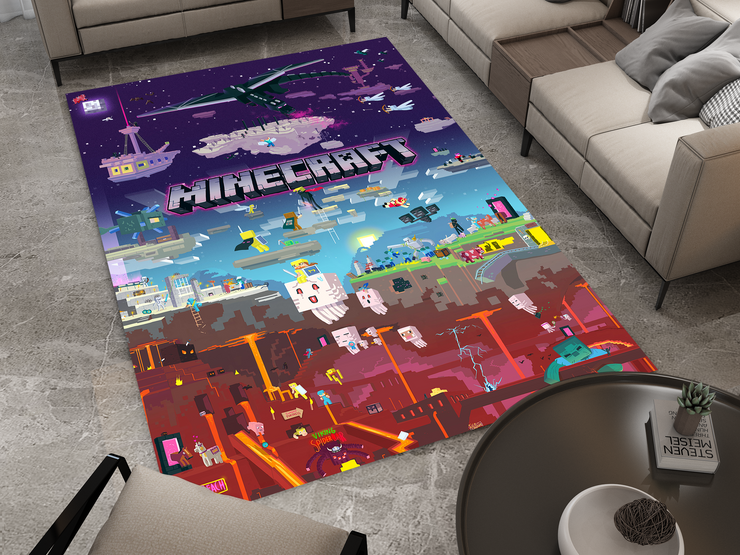 Minecraft Nether to End Themed Custom Rug – Perfect for Gaming Rooms