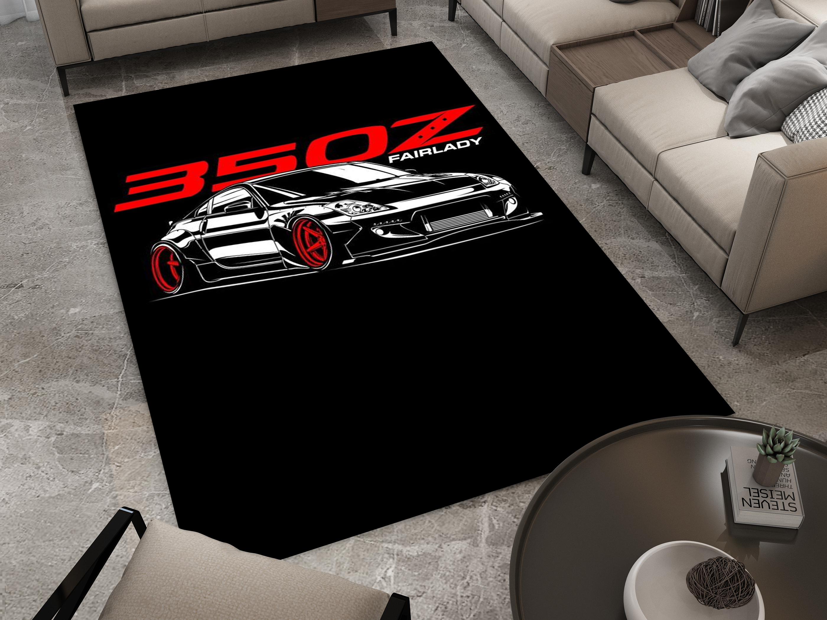 Nissan 350Z GTR Car Rug, Racing Inspired Carpet, Garage Rug