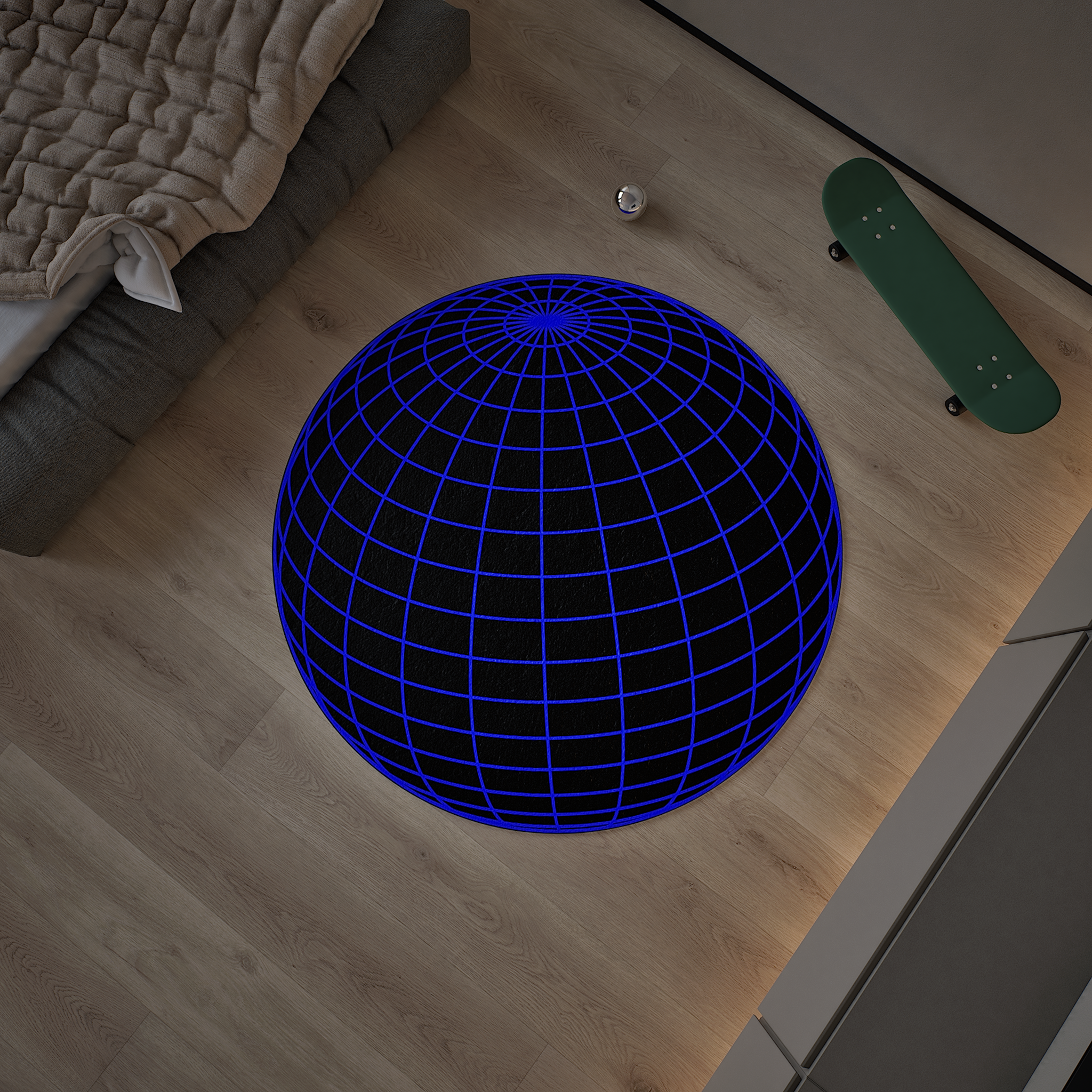 Global Hologram Round Rug, Streetstyle Decoration, Cozy Carpet