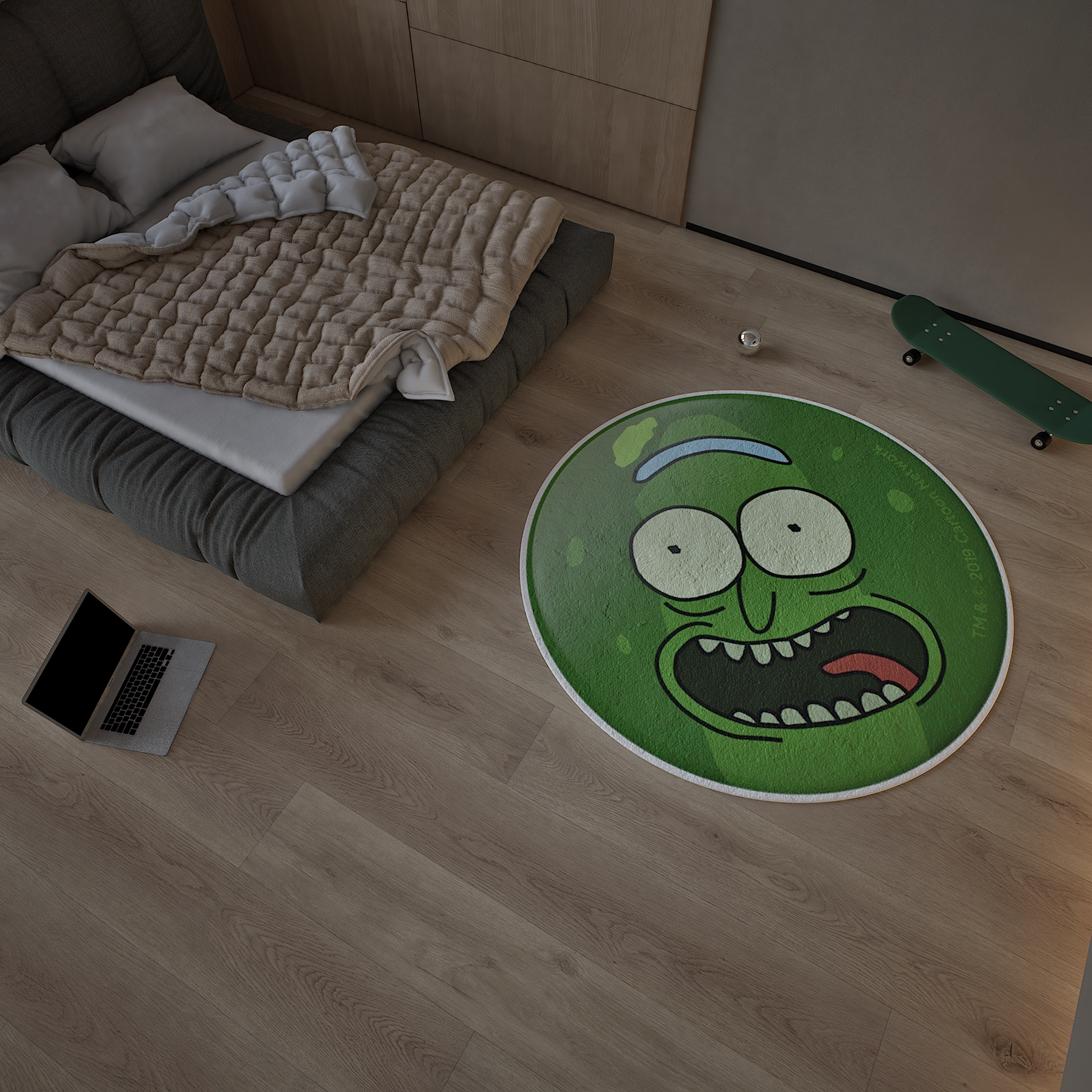Pickle Rick and Morty Round Rug, Cartoon-Inspired Carpet, Portal Rick Rug, Geek Gift