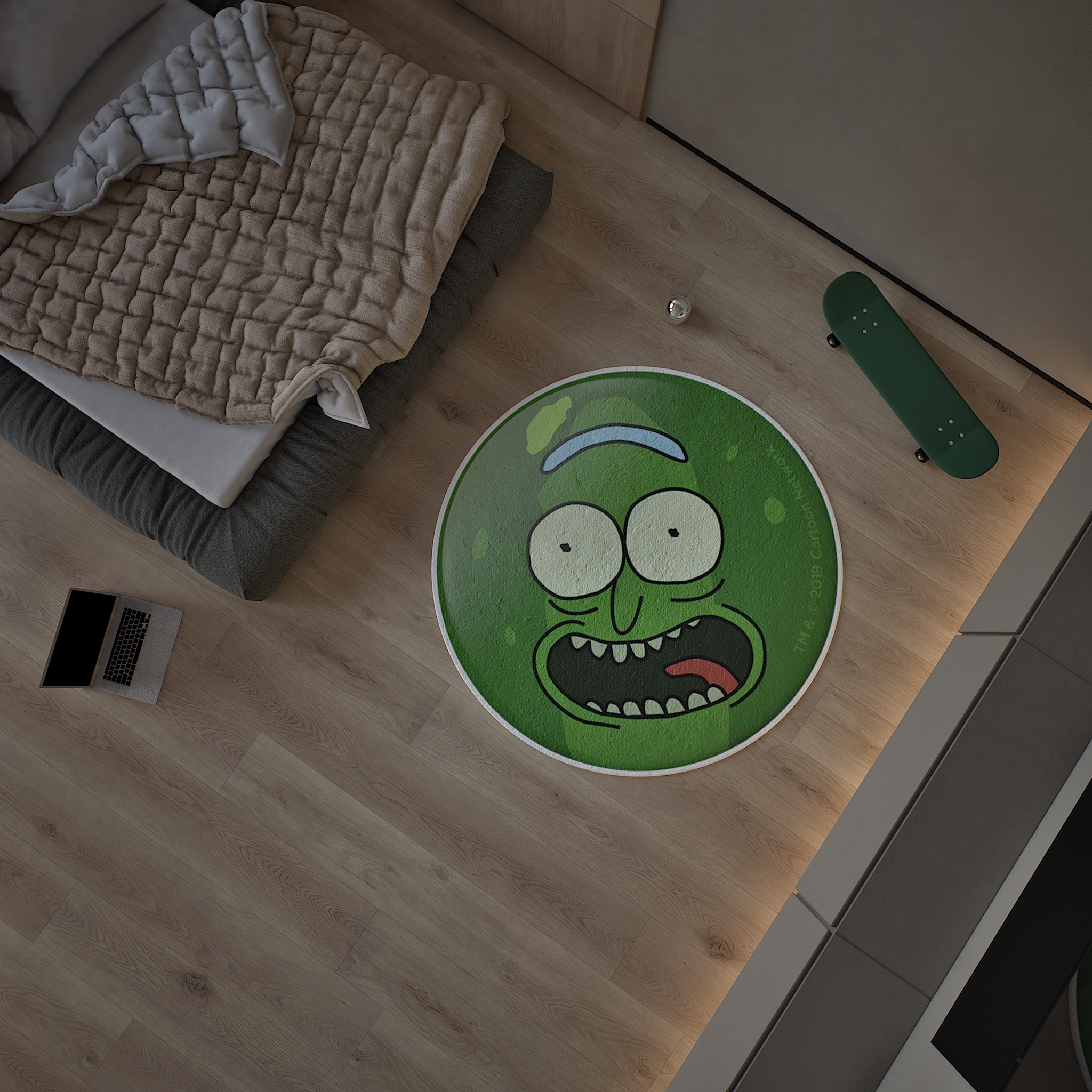 Pickle Rick and Morty Round Rug, Cartoon-Inspired Carpet, Portal Rick Rug, Geek Gift