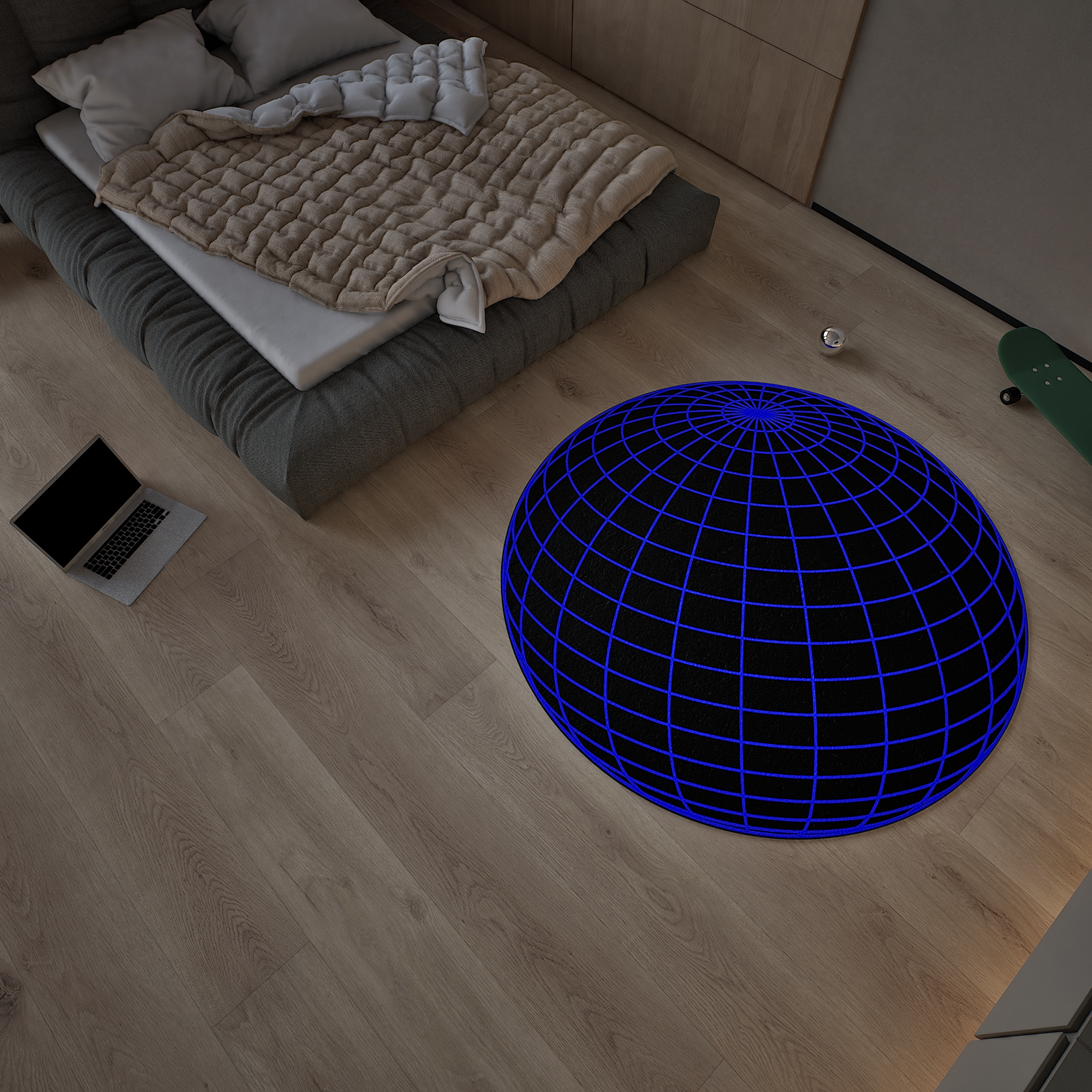 Global Hologram Round Rug, Streetstyle Decoration, Cozy Carpet