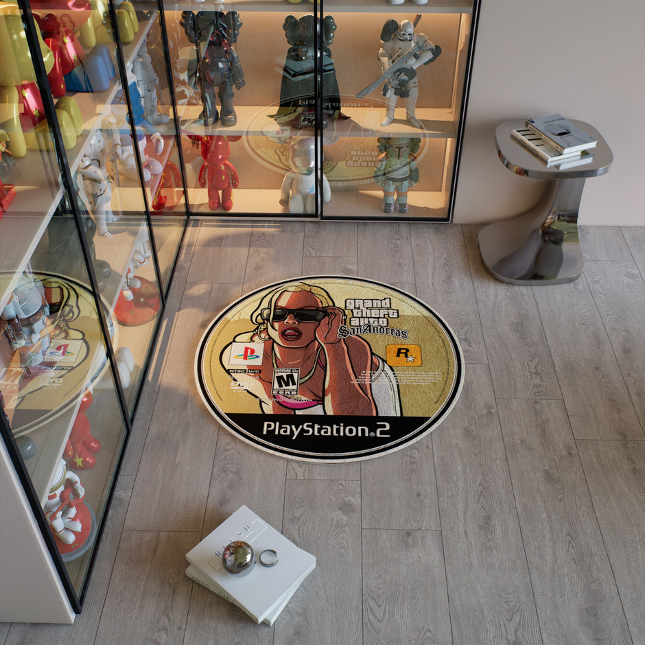 GTA CD Rug, GTA San Andreas Playstation 2 Carpet, Gamer Decoration Rug