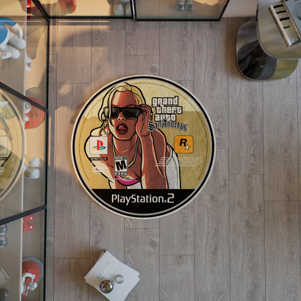 GTA CD Rug, GTA San Andreas Playstation 2 Carpet, Gamer Decoration Rug